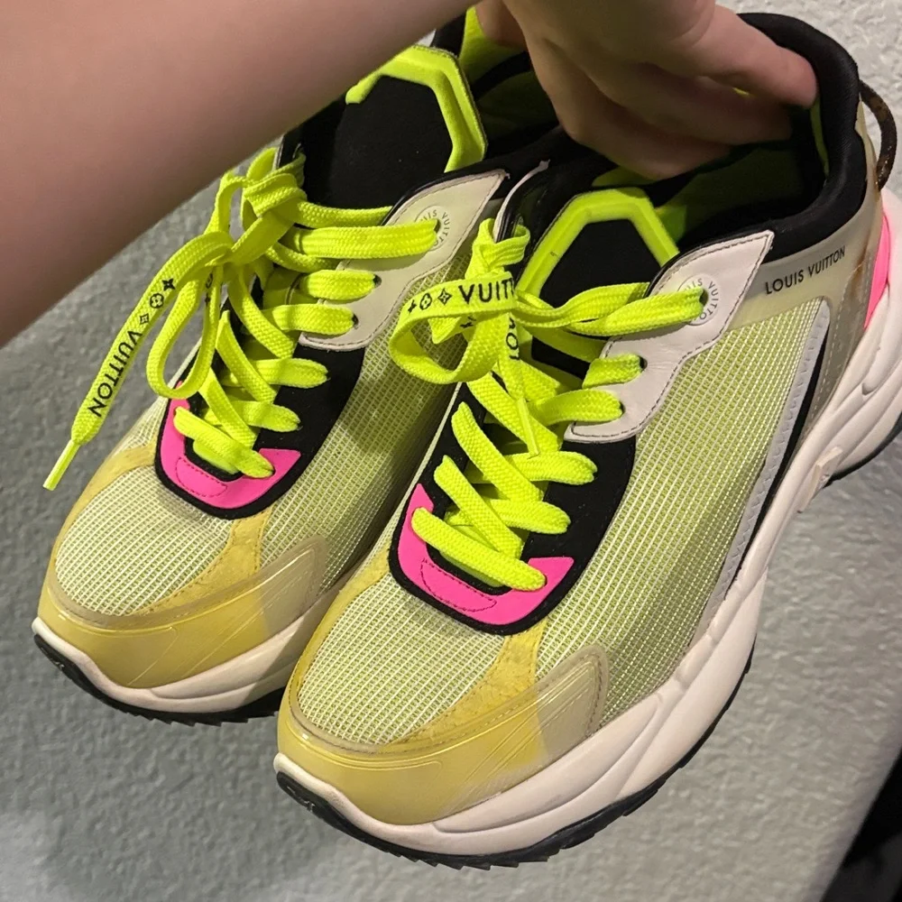 Louis Vuitton Women's Neon Yellow and Pink Sneakers - Picture 4 of 5